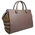 Burberry Small Banwell Leather Tote Bag Purse Grey Mink 4