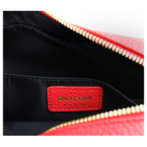 Burberry Small Branded Bright Red Grainy Leather Camera Crossbody Bag