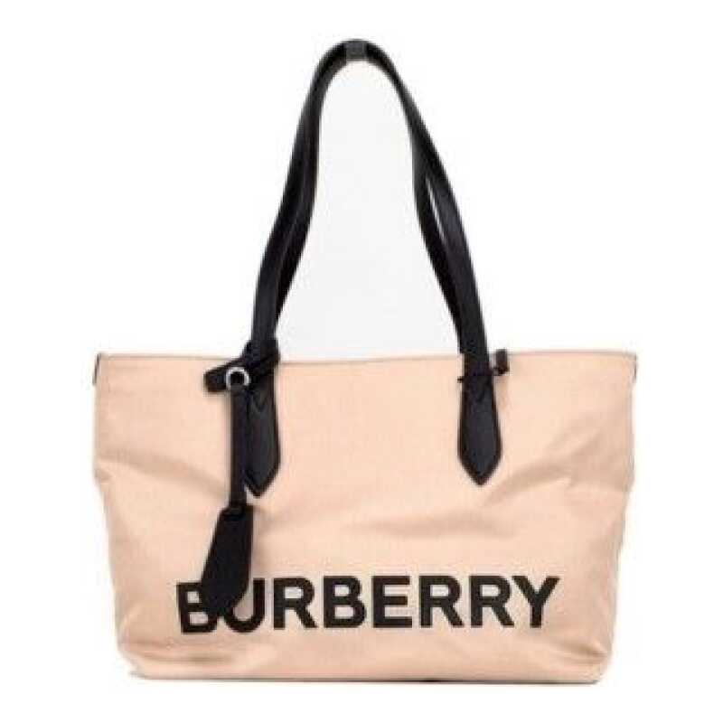 Burberry Small Rose Beige Logo Branded Econyl Nylon Tote Shoulder Handbag Purse, theFeinheit