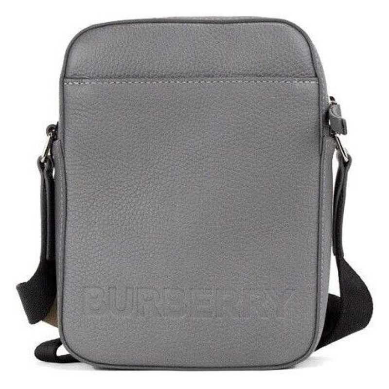 Burberry Thornton Small Grey Embossed Logo Grainy Leather Crossbody Handbag, theFeinheit