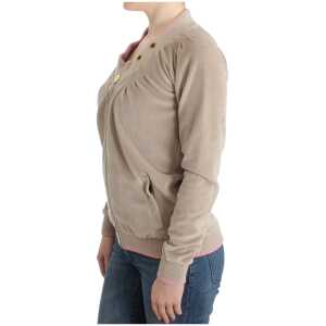 Cavalli Beige Zip Cardigan With Gold Tone Accents