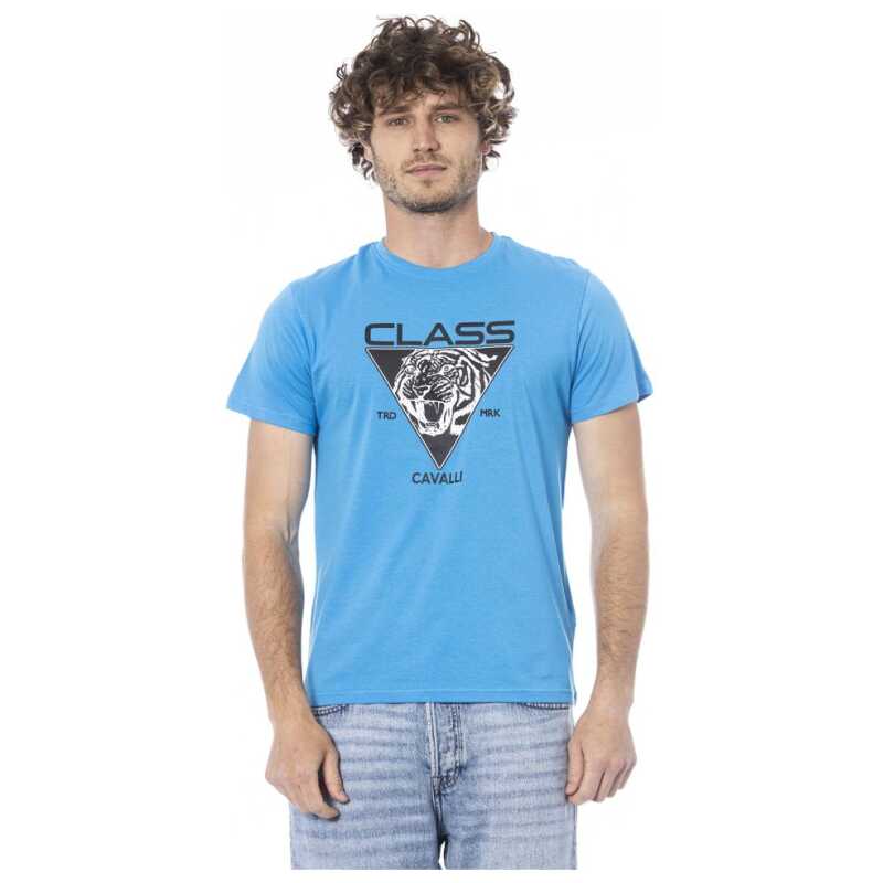 Cavalli Class Light Blue Cotton Men T-Shirt, theFeinheit
