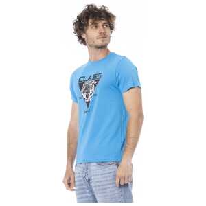 Cavalli Class Light Blue Cotton Men T Shirt