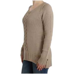 Cavalli Elegant Beige Knitted Crew Neck Sweater