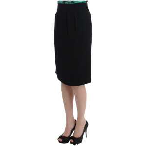 Cavalli Elegant Black Wool Pencil Skirt