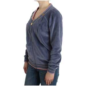 Cavalli Elegant Blue Zip Cardigan With Gold Details