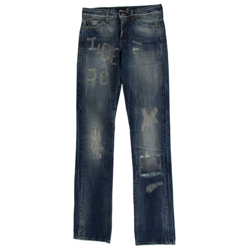 Cavalli Blue Wash Torn Cotton Straight Fit Jeans, theFeinheit
