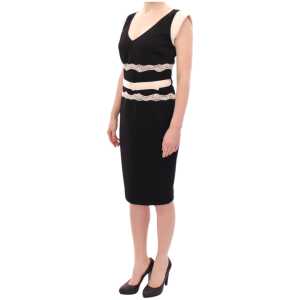Cavalli Elegant Sheath Lace Dress In Black And Beige