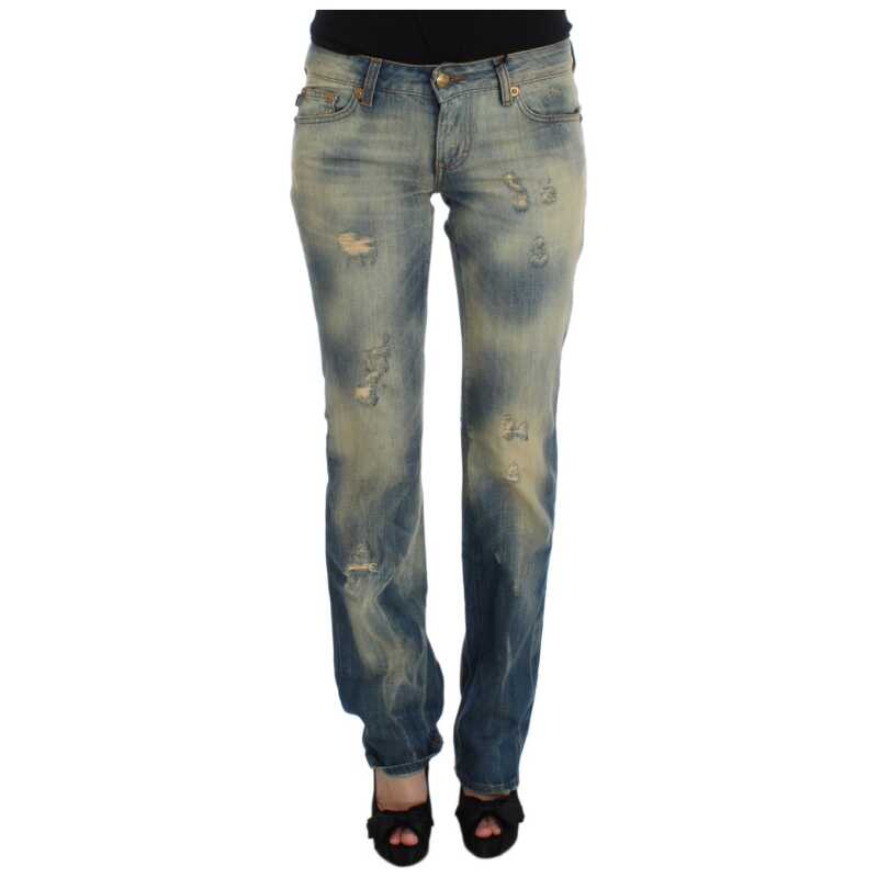 Cavalli Blue Wash Cotton Slim Fit Bootcut Jeans, theFeinheit