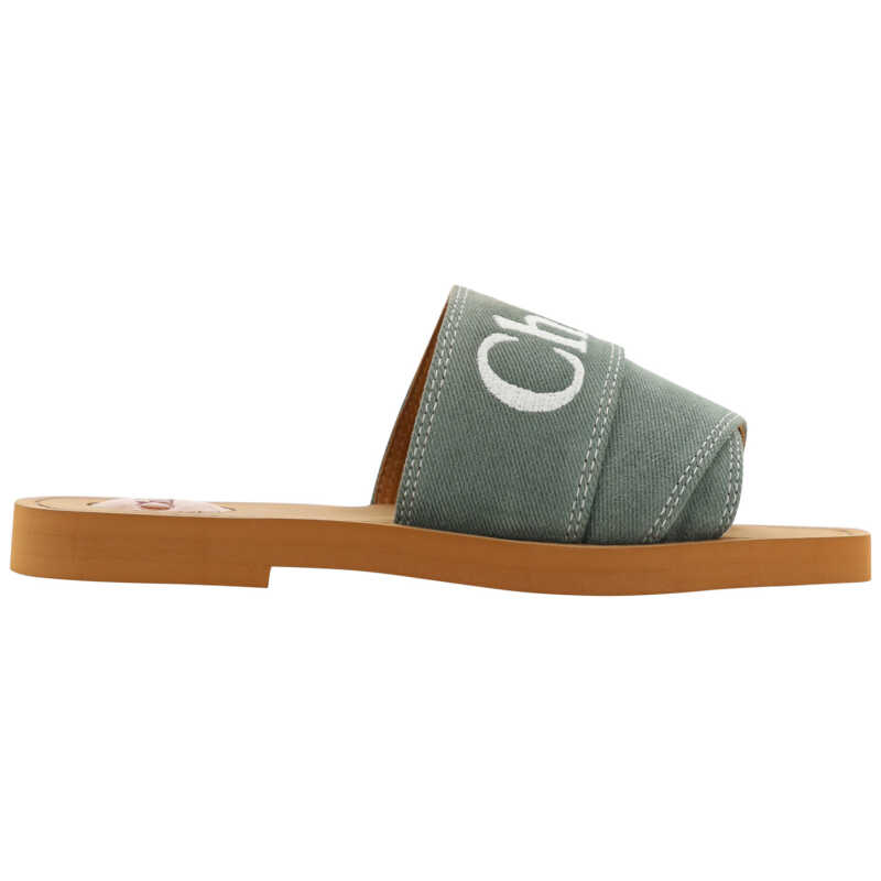 Chloé Elegant Forest Green Cotton Slides, theFeinheit