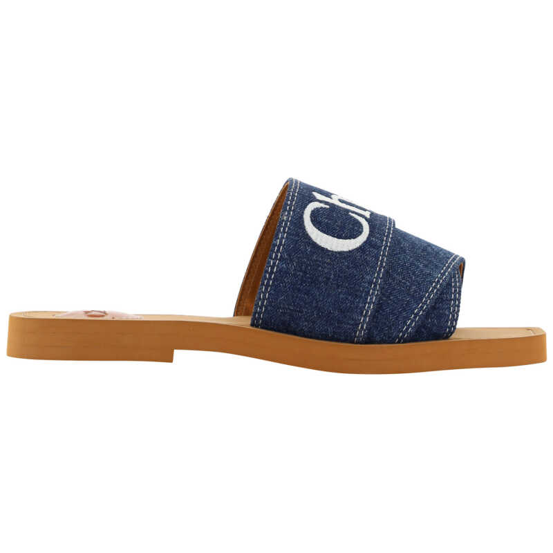 Chloé Sumptuous Cotton Woody Slide Sandals in Denim Blue, theFeinheit
