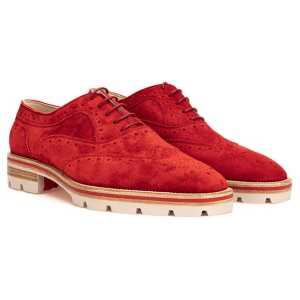 Christian Louboutin Red Suede Leather Oxfords And Derby