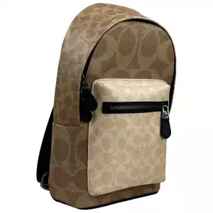 Coach West Color Block Leather Sling Pack Backpack Bag Sand 2