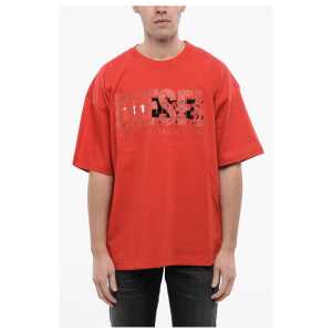 Diesel Red Tag Solid Color T Nabel M1 Crew Neck T Shirt With Cracke