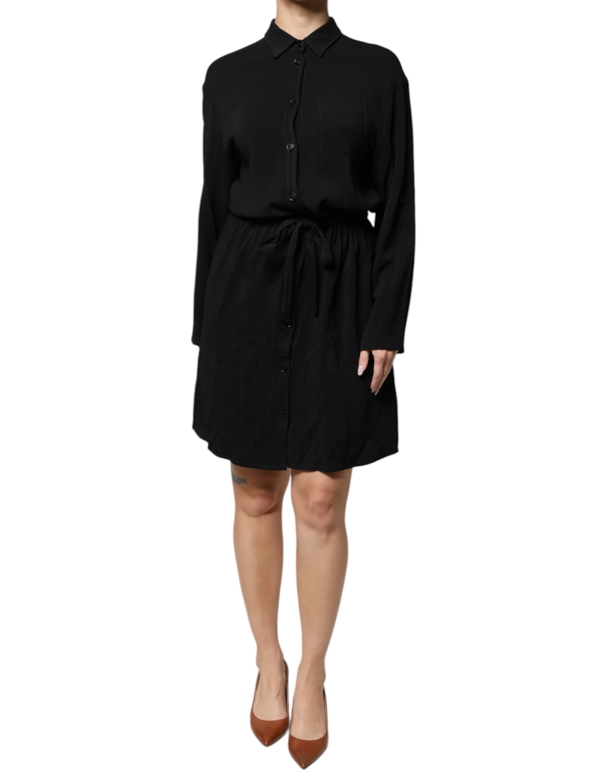 Emporio Armani Black Viscose Long Sleeves A Line Mini Dress