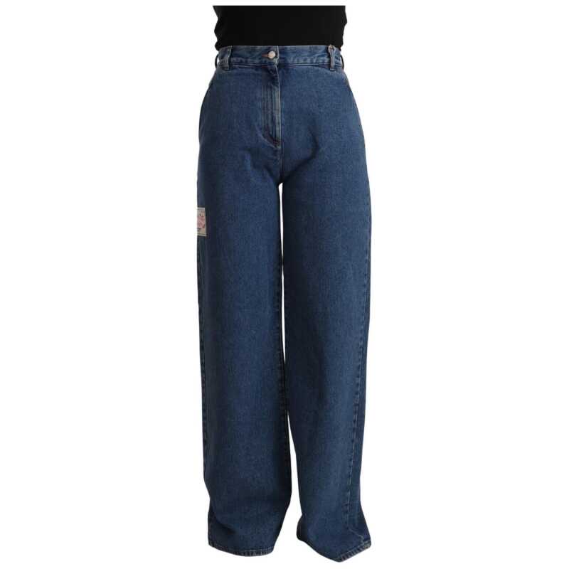 GCDS Blue Cotton High Waist Wide Leg Boot Cut Denim Jeans, theFeinheit