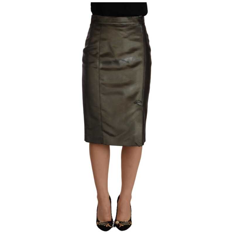 GF Ferre Metallic Gray High Waist Pencil Midi Skirt, theFeinheit