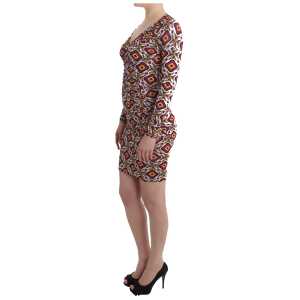 Gf Ferre Chic Multicolor Cocktail V Neck Dress