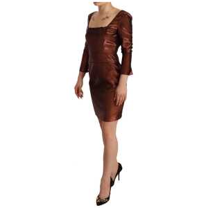 Gf Ferre Elegant Bronze Sheath Mini Dress With Square Neck