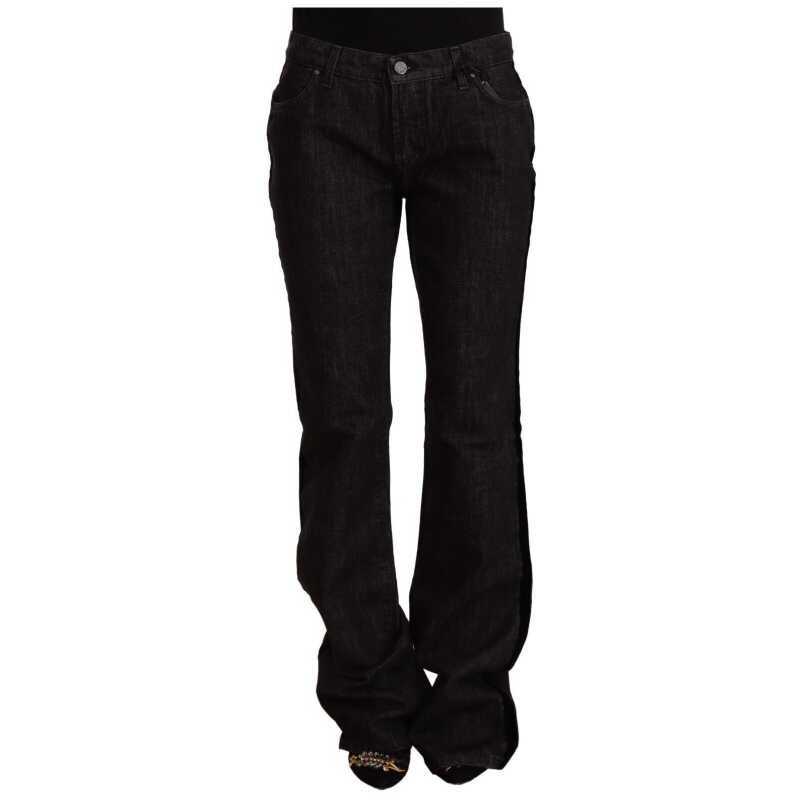GF Ferre Black Mid Waist Cotton Denim Straight Boot Cut Jeans, theFeinheit