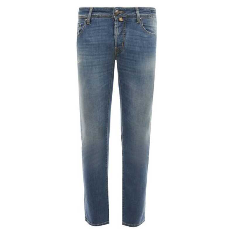 Jacob Cohen Light Blue Cotton Men Jeans with Stretch Fit, theFeinheit