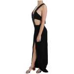 John Richmond Elegant Flare Maxi Evening Dress With Crystal Accents