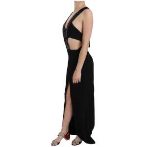 John Richmond Elegant Flare Maxi Evening Dress With Crystal Accents