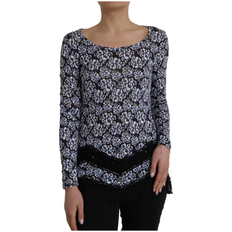 Just Cavalli Blue Floral Lace Long Sleeves Top Underwear Blouse, theFeinheit