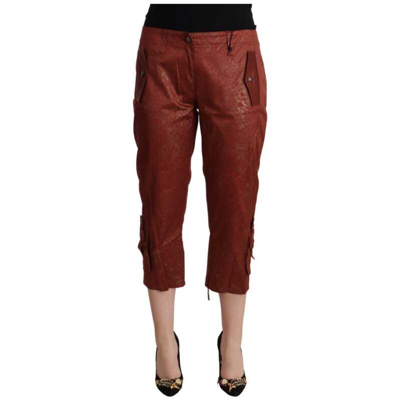 Just Cavalli Brown Lurex Mid Waist Cotton Cropped Capri Pants, theFeinheit