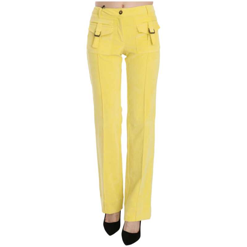 Just Cavalli Yellow Corduroy Mid Waist Straight Trousers Pants, theFeinheit