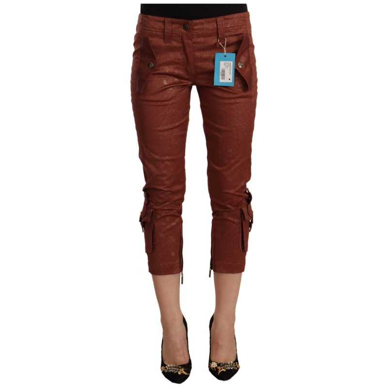 Just Cavalli Brown Lurex Mid Waist Cotton Cropped Capri Pants, theFeinheit