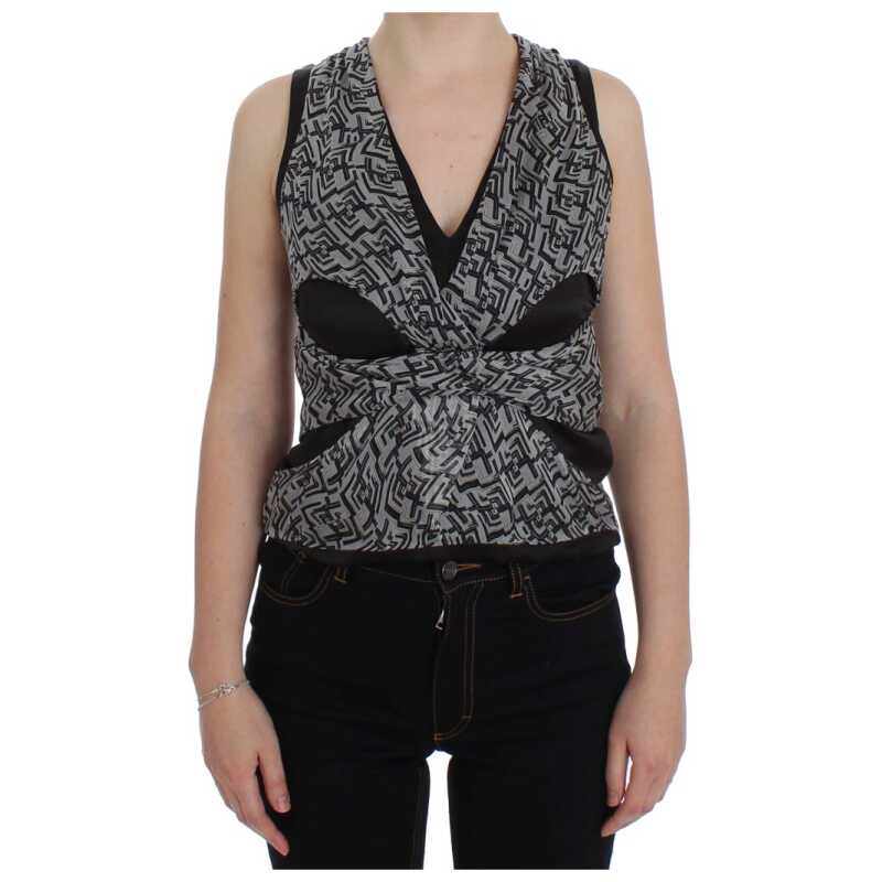 Karl Lagerfeld Gray Black Silk Blouse Top, theFeinheit