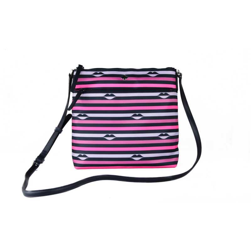 Kate Spade Jae Nylon Leather Flat Pink Striped Multi Crossbody HandBag Purse, theFeinheit