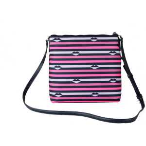 Kate Spade Jae Nylon Leather Flat Pink Striped Multi Crossbody Handbag Purse