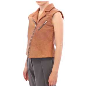 La Maison Du Couturier Sleeveless Leather Couture Vest In Rich Brown