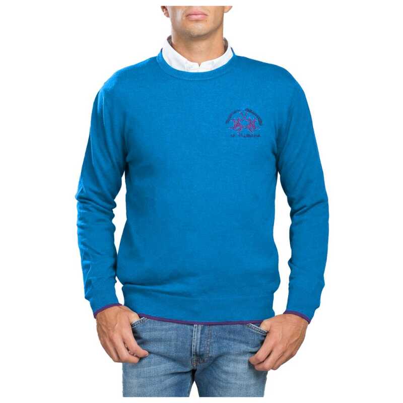 La Martina Blue Cotton Men Sweater, theFeinheit