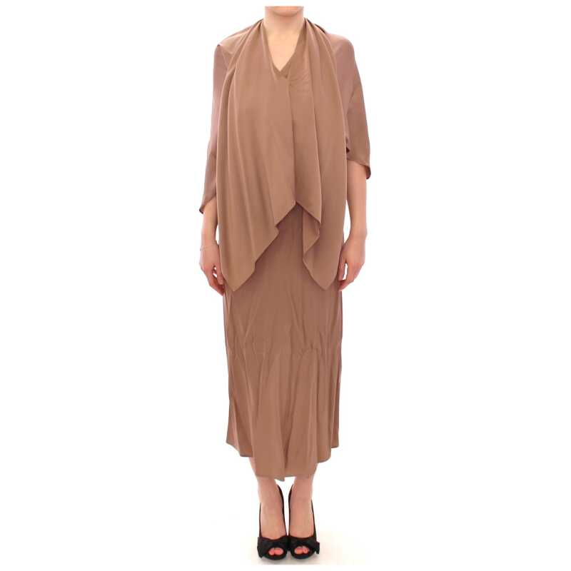 Lamberto Petri Brown Draped Silk Sheath Shift Coctail Dress, theFeinheit