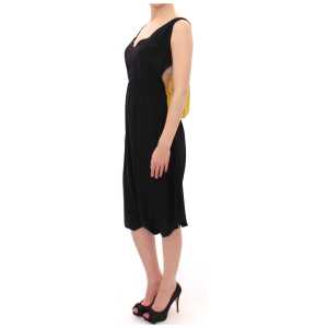 Lamberto Petri Elegant Silk Blend Shift Dress In Black And Yellow 2
