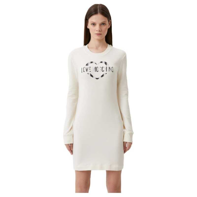 Love Moschino Chic White Cotton Blend Dress with Logo Accent, theFeinheit