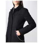 Love Moschino Elegant Black Wool Coat With Silver Chain Detail 2