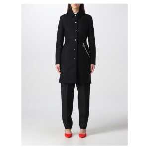 Love Moschino Elegant Black Wool Coat With Silver Chain Detail 3