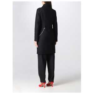 Love Moschino Elegant Black Wool Coat With Silver Chain Detail