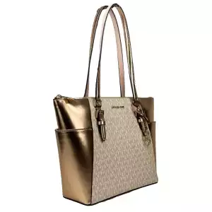 Michael Kors Charlotte Large Leather Top Zip Tote Bag Purse Rose Gold 2