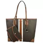 Michael Kors Eva Large Stripe Travel Tote Bag Plus Pouch Brown