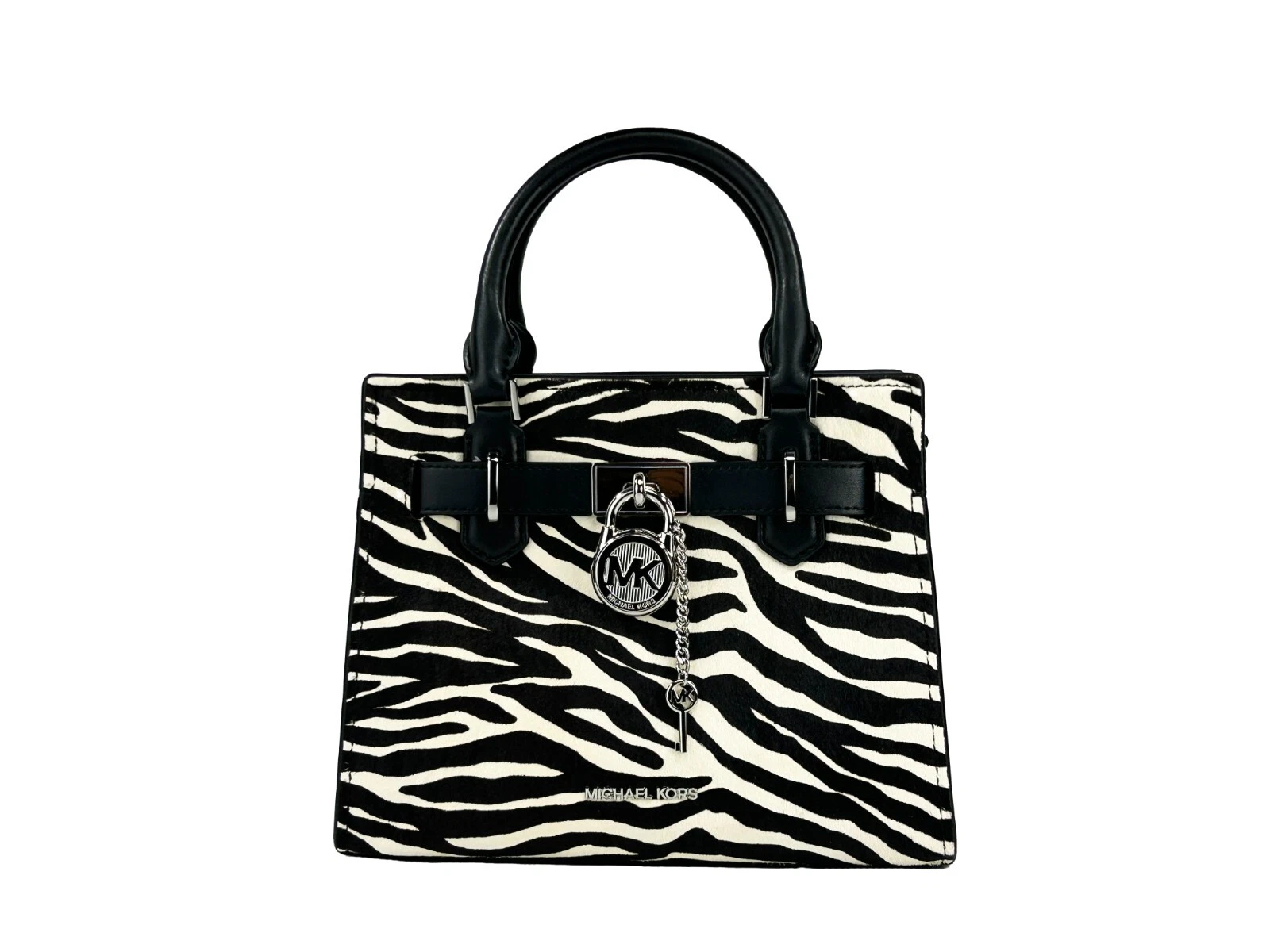 Michael Kors Hamilton Small Leather Zebra Print Satchel Crossbody Black White