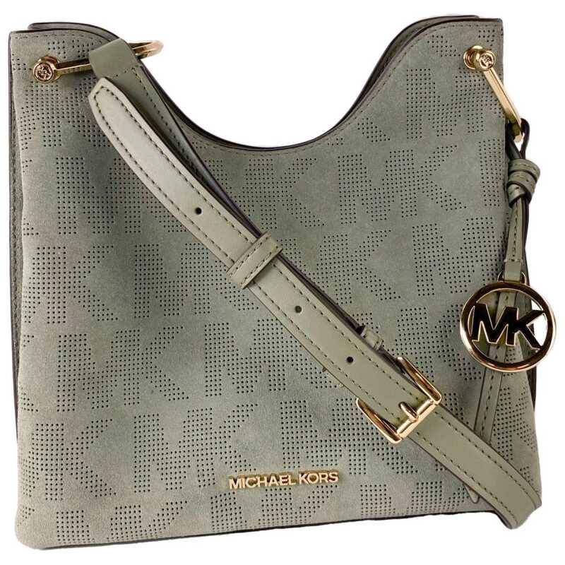 Michael Kors Joan Large Perforated Suede Leather Slouchy Messenger Handbag (Army Green), theFeinheit