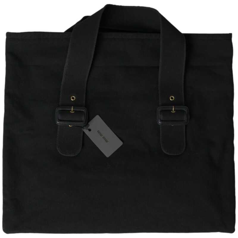 Miu Miu Black Canvas Denim Logo Shoulder Tote Shopping Bag, theFeinheit