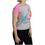 Moschino Chic Gray Crew Neck Cotton T Shirt With Pink Accents