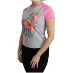 Moschino Chic Gray Crew Neck Cotton T Shirt With Pink Accents 2