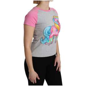Moschino Chic Gray Crew Neck Cotton T Shirt With Pink Accents